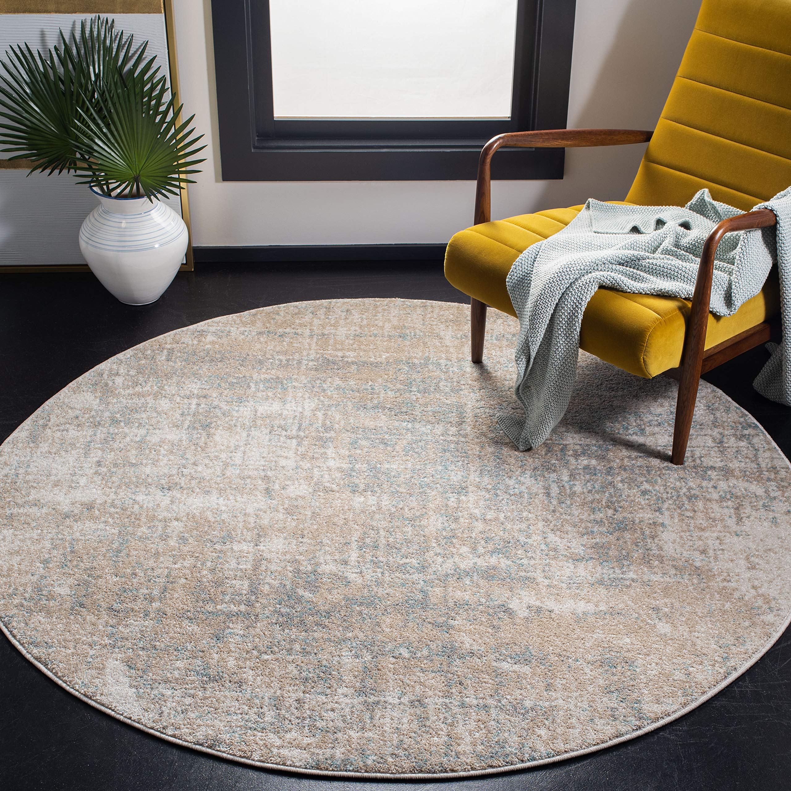 SAFAVIEH Adirondack Collection 4' Round Beige / Slate ADR207B Modern Abstract Non-Shedding Dining Room Entryway Foyer Living Roo